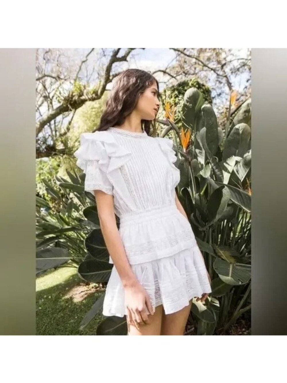 Maia Bergman Small White Mery Eyelet Tiered Mini Dress Coquette Cottagecore
